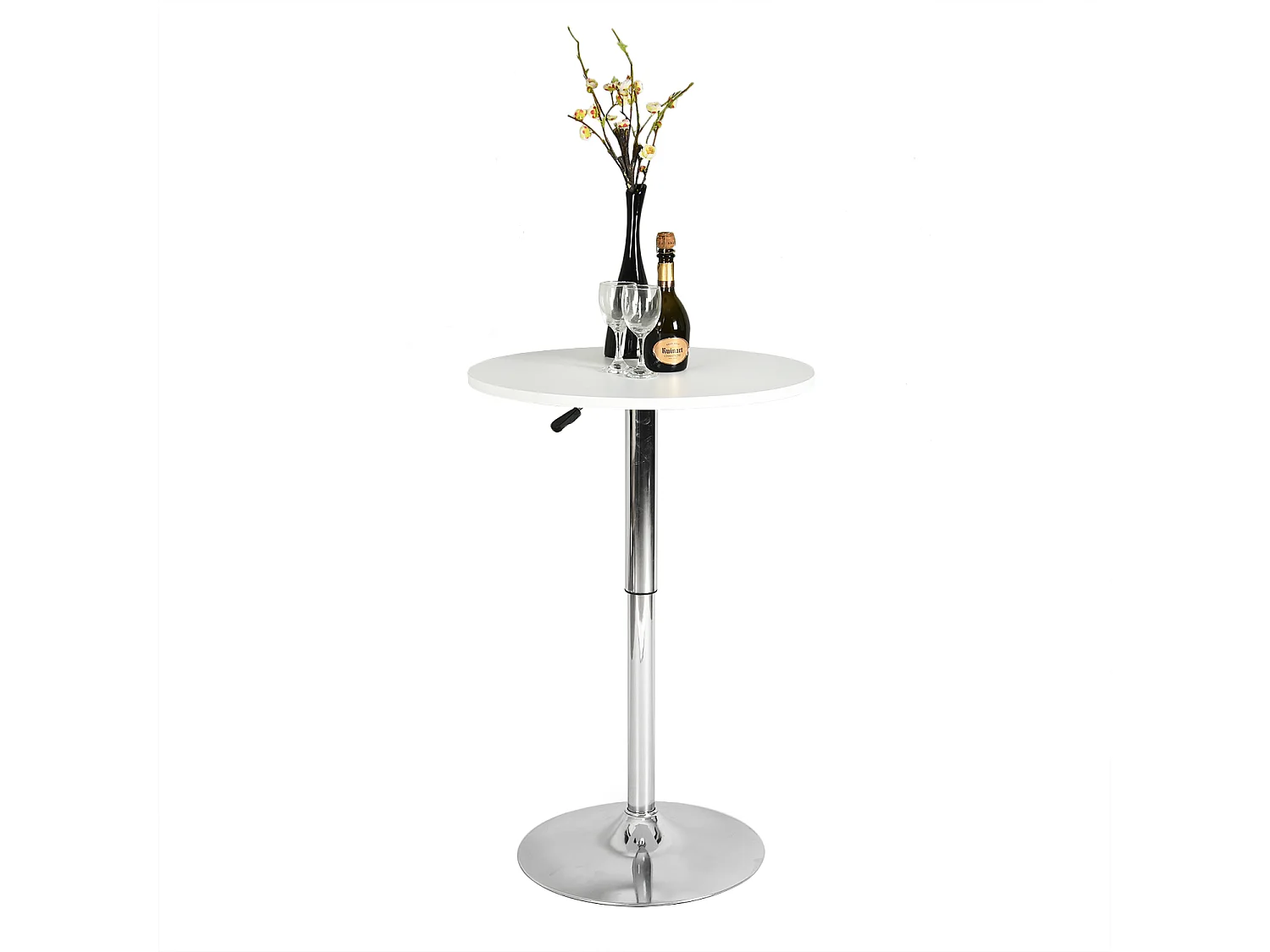 Table Bar Pub Ronde Hauteur Réglable Blanche avec Base Chrome 60-90cm