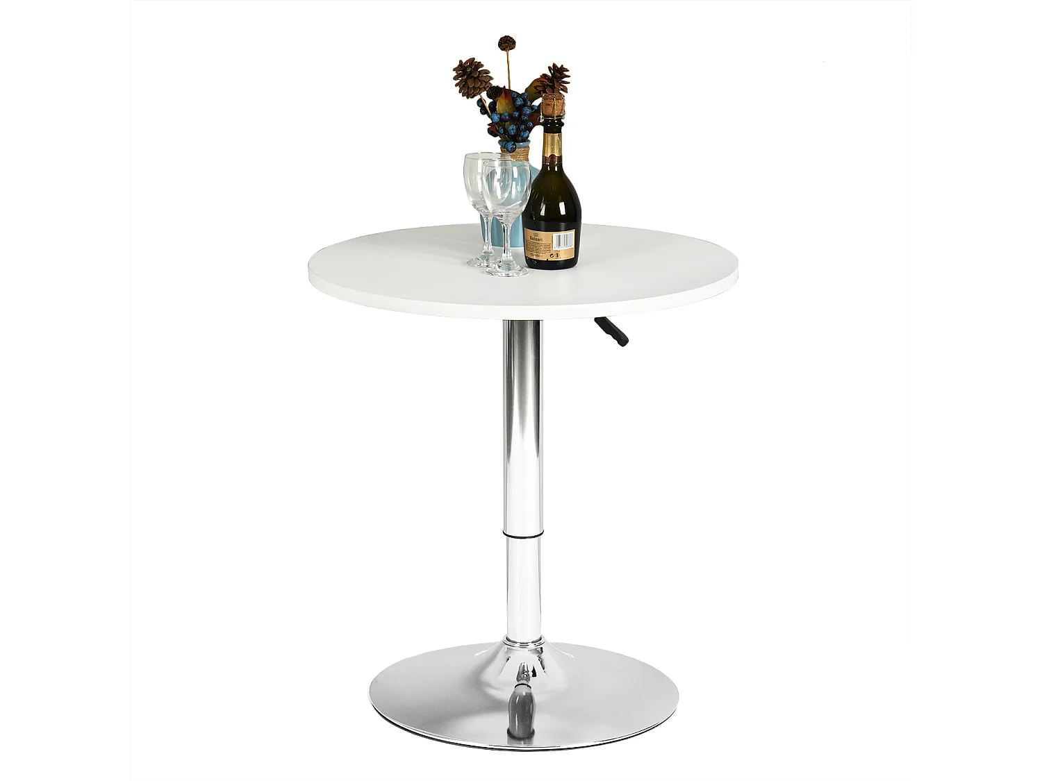 Table Bar Pub Ronde Hauteur Réglable Blanche avec Base Chrome 60-90cm
