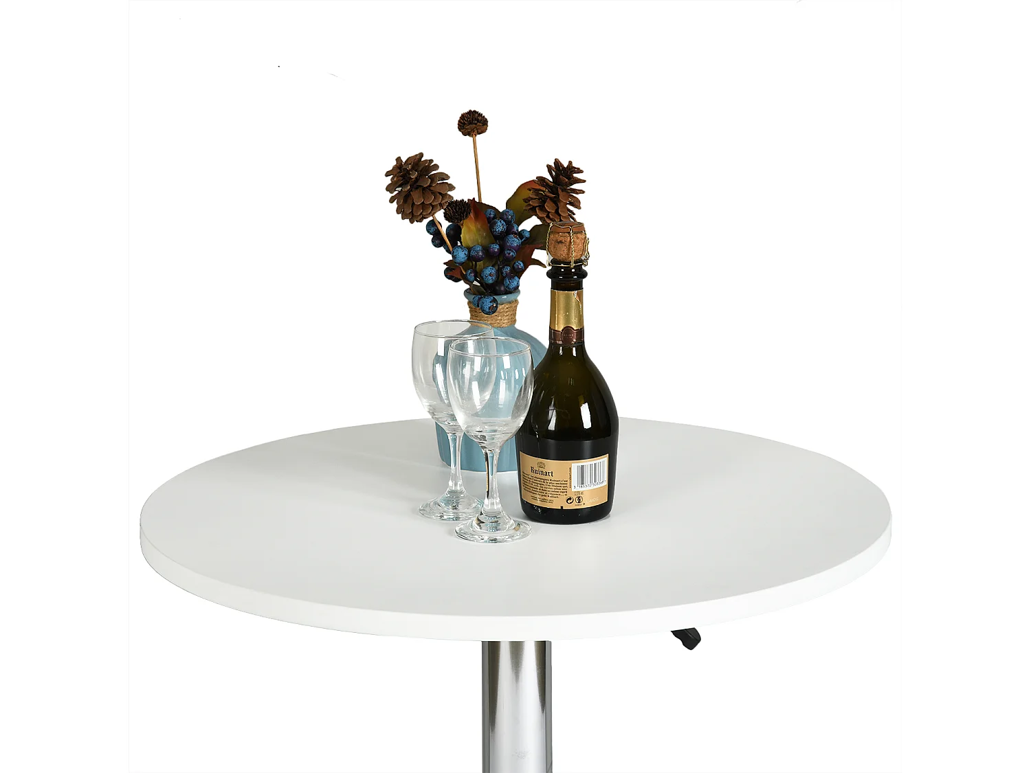 Mesa de bar redonda blanca de altura ajustable con base cromada de 60-90 cm