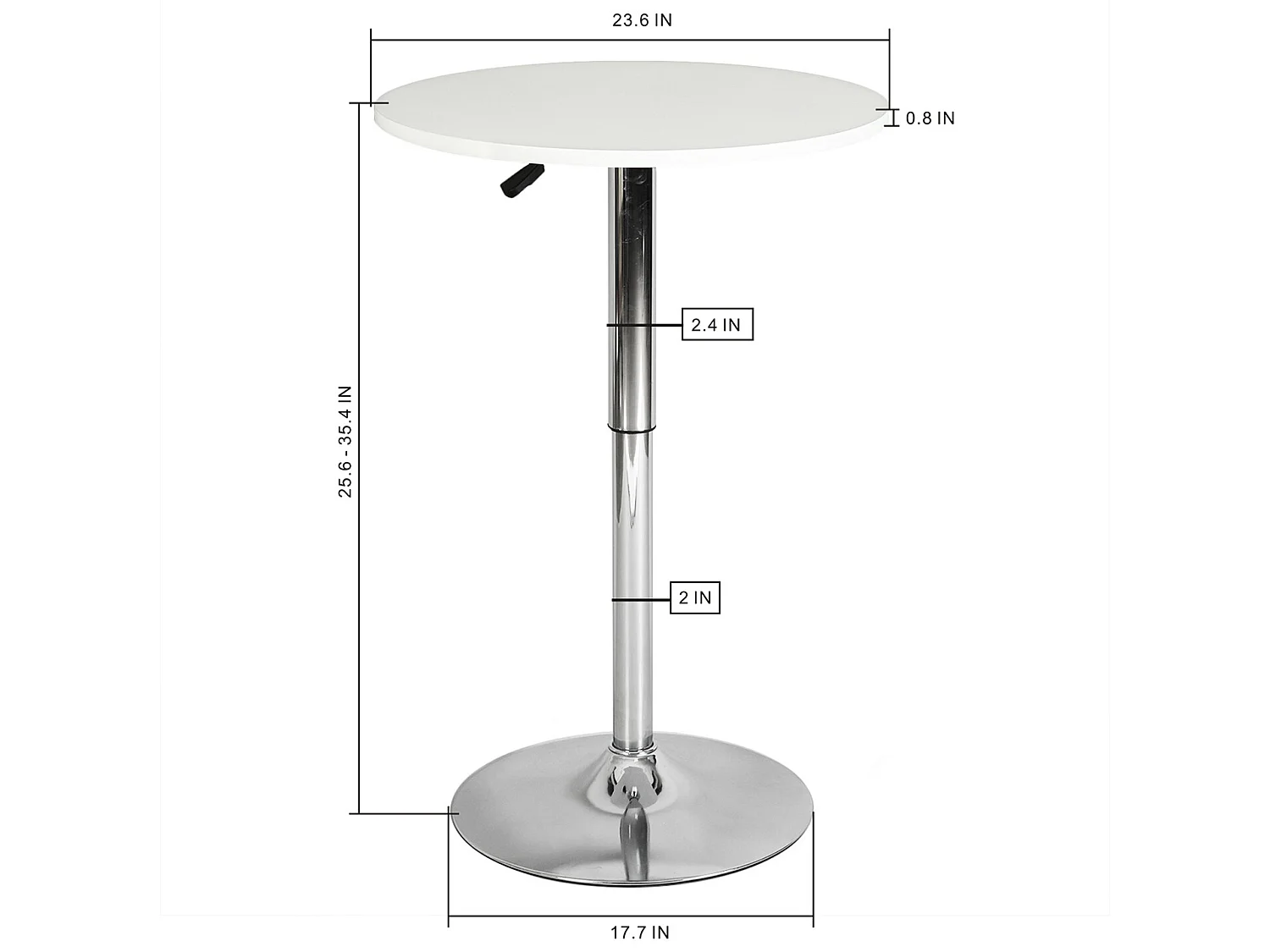 Mesa de bar redonda blanca de altura ajustable con base cromada de 60-90 cm