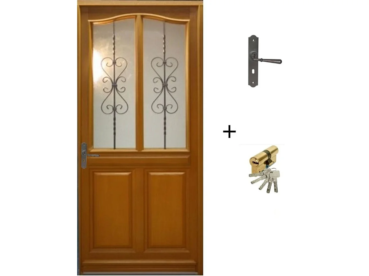 Porte d'entree Bois vitree, Sandy, H,215xl,90  p, droite Cote Tableau + Poignee Et Barillet (ref 010403FP)