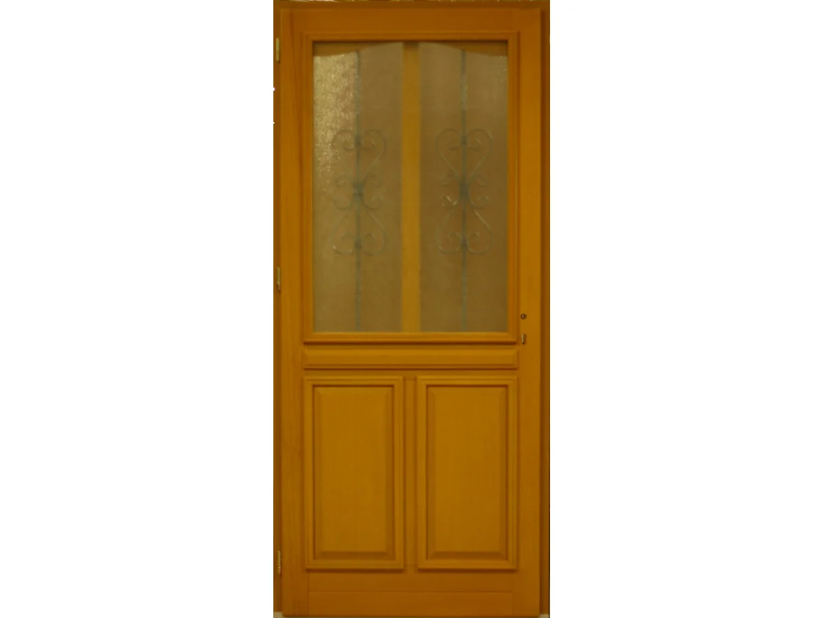 Porte d'entree Bois vitree, Sandy, H,215xl,90 p, droite Cote Tableau + Poignee Et Barillet (ref 010403FP)