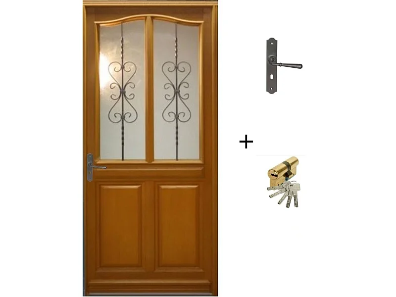 Porte d'entree Bois vitree, Sandy, H,215xl,90 p, droite Cote Tableau + Poignee Et Barillet (ref 010403FP)