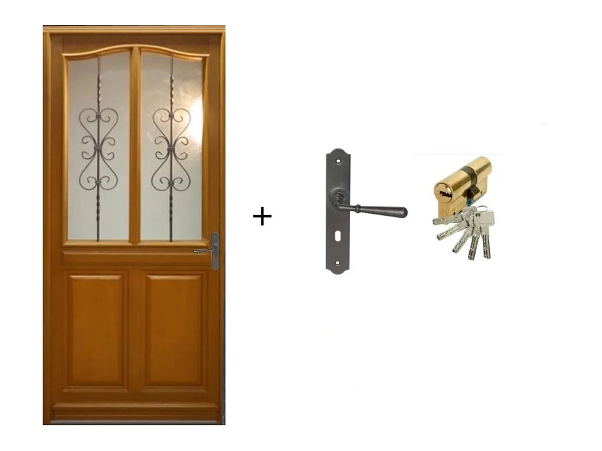 Porte d'entree Bois vitree, Sandy, H,215xl,90  p,gauche Cote Tableau + Poignee Et Barillet (ref 010403FP)