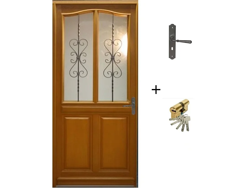 Porte D'entrée Bois Vitrée Sandy, H.215xl.90 Côte Tableau P.gauche , Poignée, Barillet Gd Menuiseries