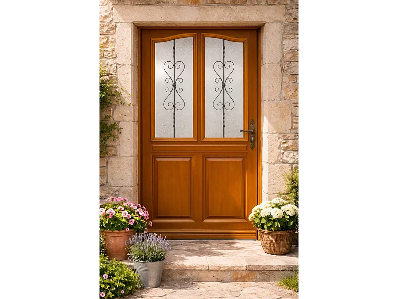 Porte D'entrée Bois Vitrée Sandy, H.215xl.90 Côte Tableau P.gauche , Poignée, Barillet Gd Menuiseries