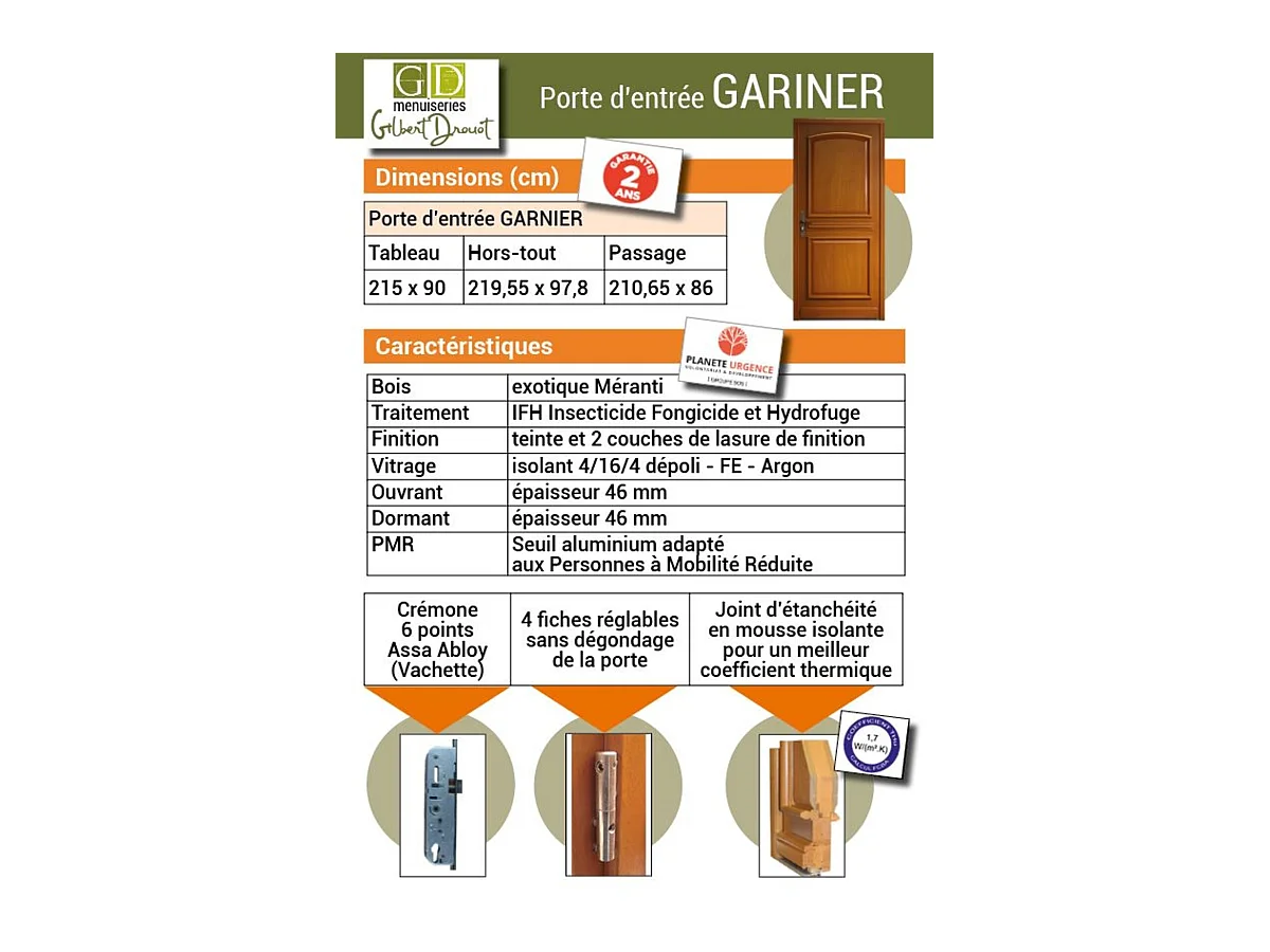 Porte D'Entrée Bois Pleine, Garnier, H,215Xl,90 P, Droit Cote Tableau