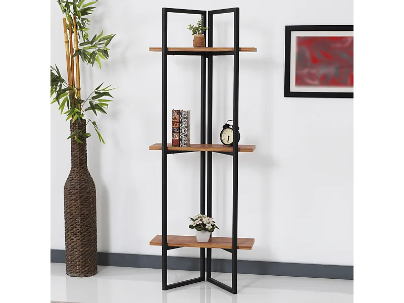 Étagère Bjerringbro à 3 niveaux 150 x 55 x 24 cm effet noyer / noir [en.casa]