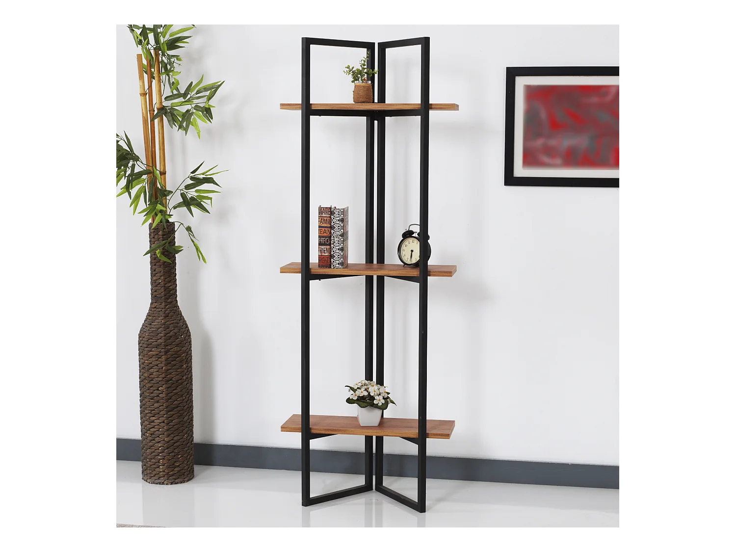 Étagère Bjerringbro à 3 niveaux 150 x 55 x 24 cm effet noyer / noir [en.casa]