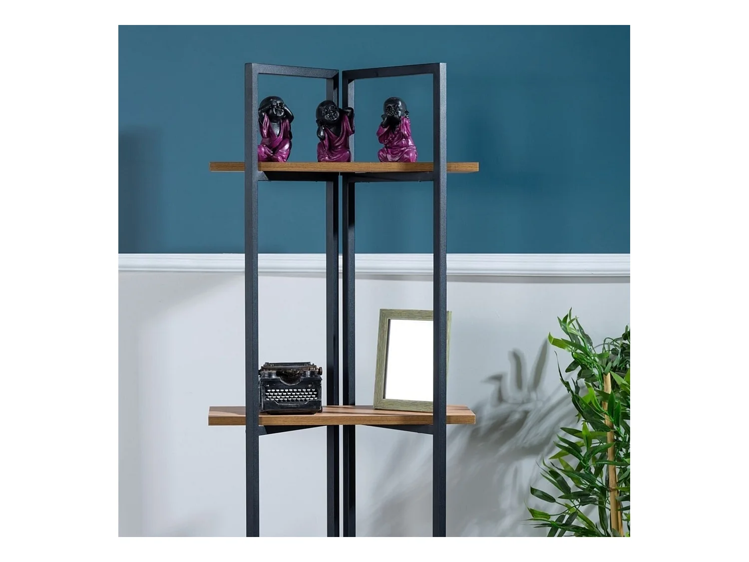 Étagère Bjerringbro à 3 niveaux 150 x 55 x 24 cm effet noyer / noir [en.casa]