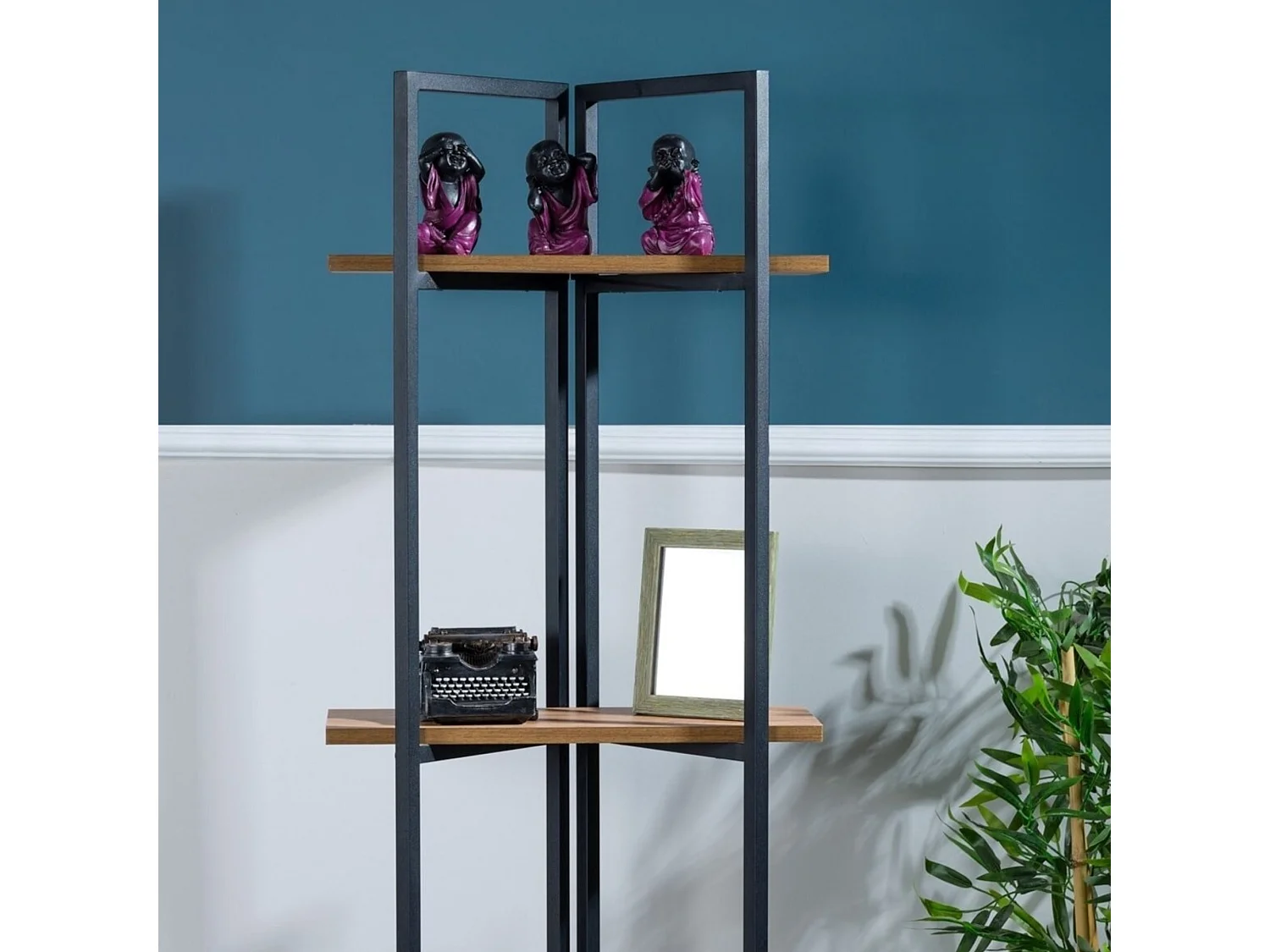 Étagère Bjerringbro à 3 niveaux 150 x 55 x 24 cm effet noyer / noir [en.casa]