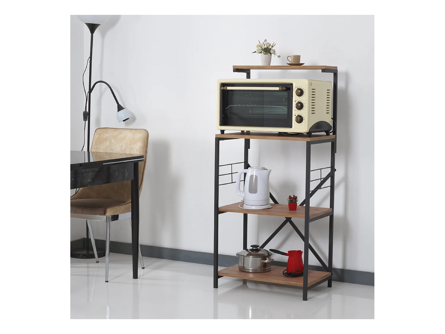 Étagère Billund à 4 niveaux 133 x 60 x 42 cm cm effet noyer / noir [en.casa]