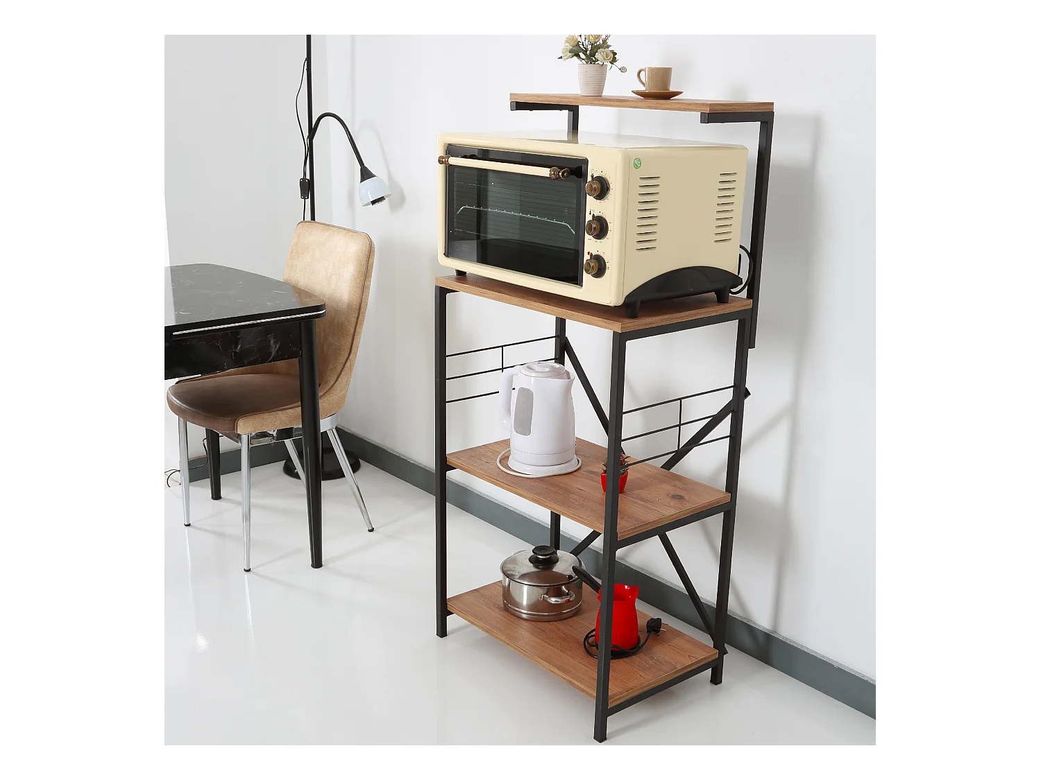 Étagère Billund à 4 niveaux 133 x 60 x 42 cm cm effet noyer / noir [en.casa]