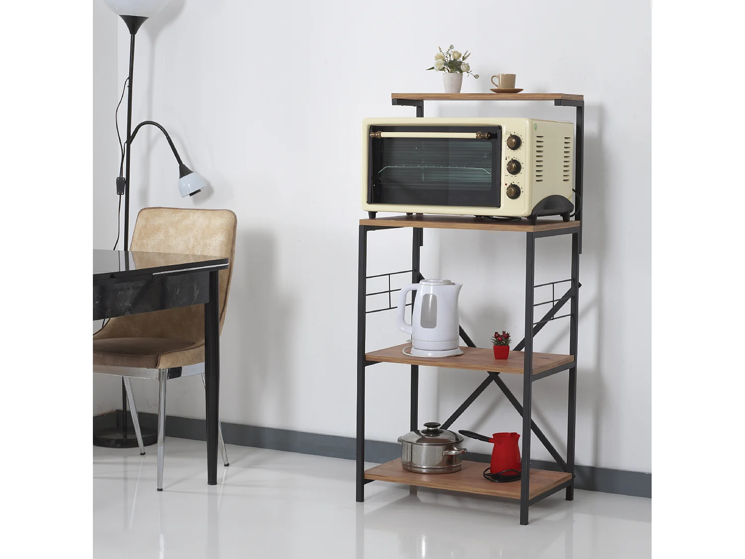 Étagère Billund à 4 niveaux 133 x 60 x 42 cm cm effet noyer / noir [en.casa]