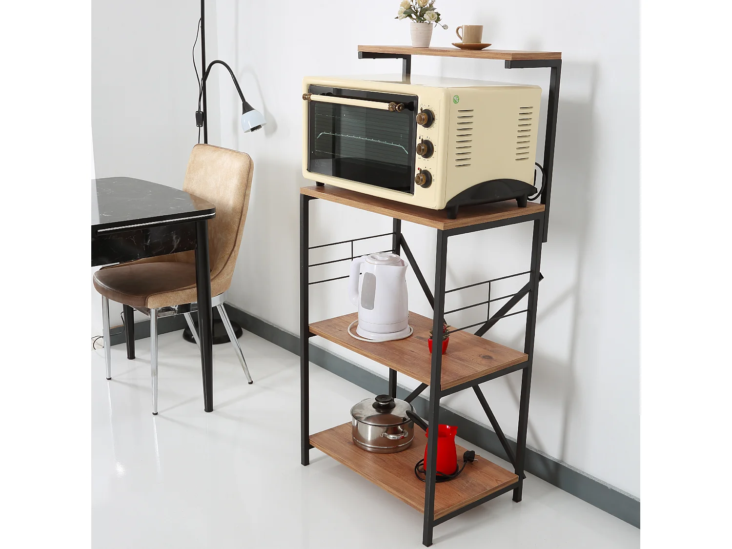 Étagère Billund à 4 niveaux 133 x 60 x 42 cm cm effet noyer / noir [en.casa]