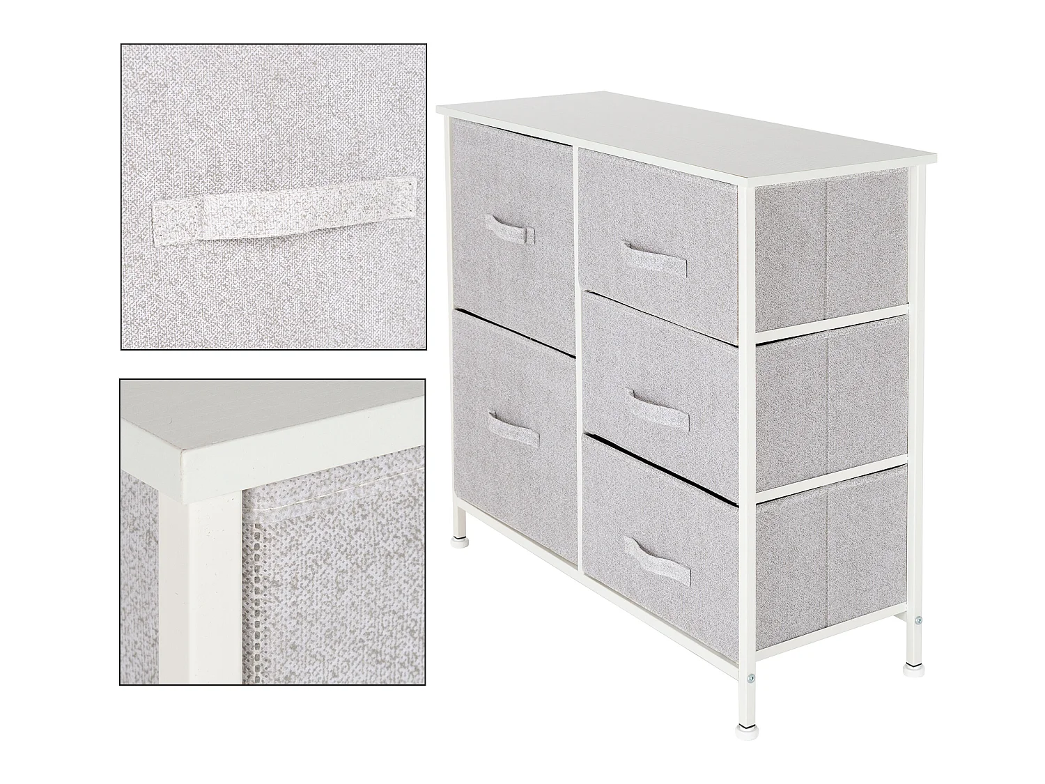Commode de chambre avec 5 tiroirs tissu amovibles blanc 80x30x70 cm ML-DESIGN