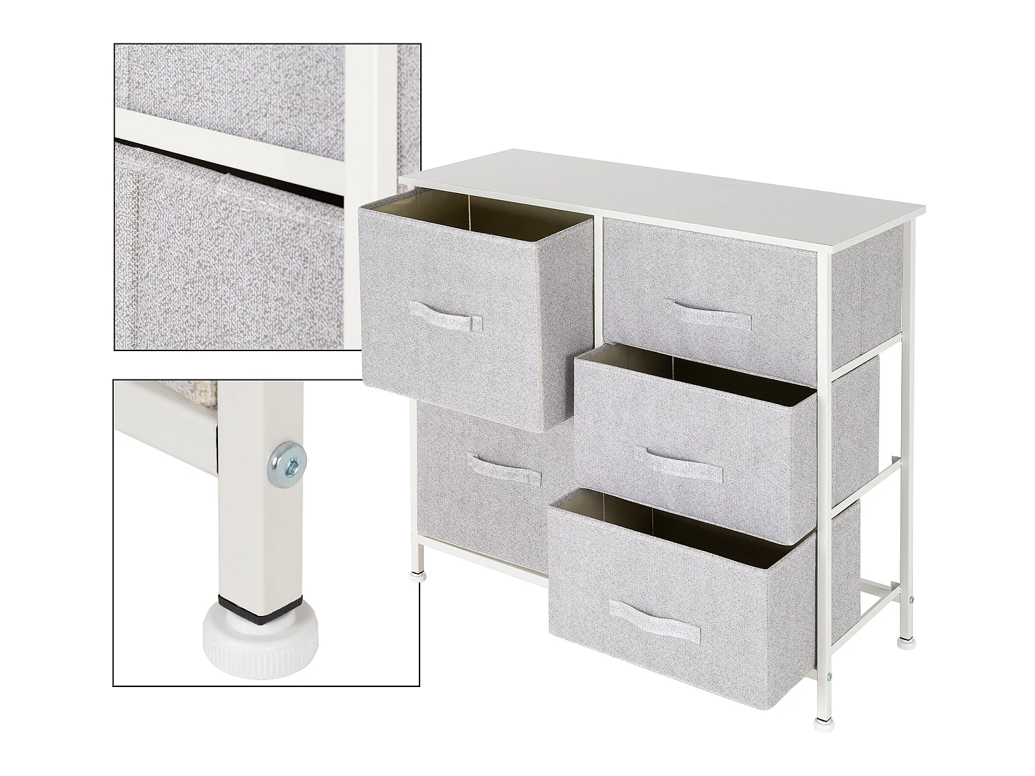 Commode de chambre avec 5 tiroirs tissu amovibles blanc 80x30x70 cm ML-DESIGN