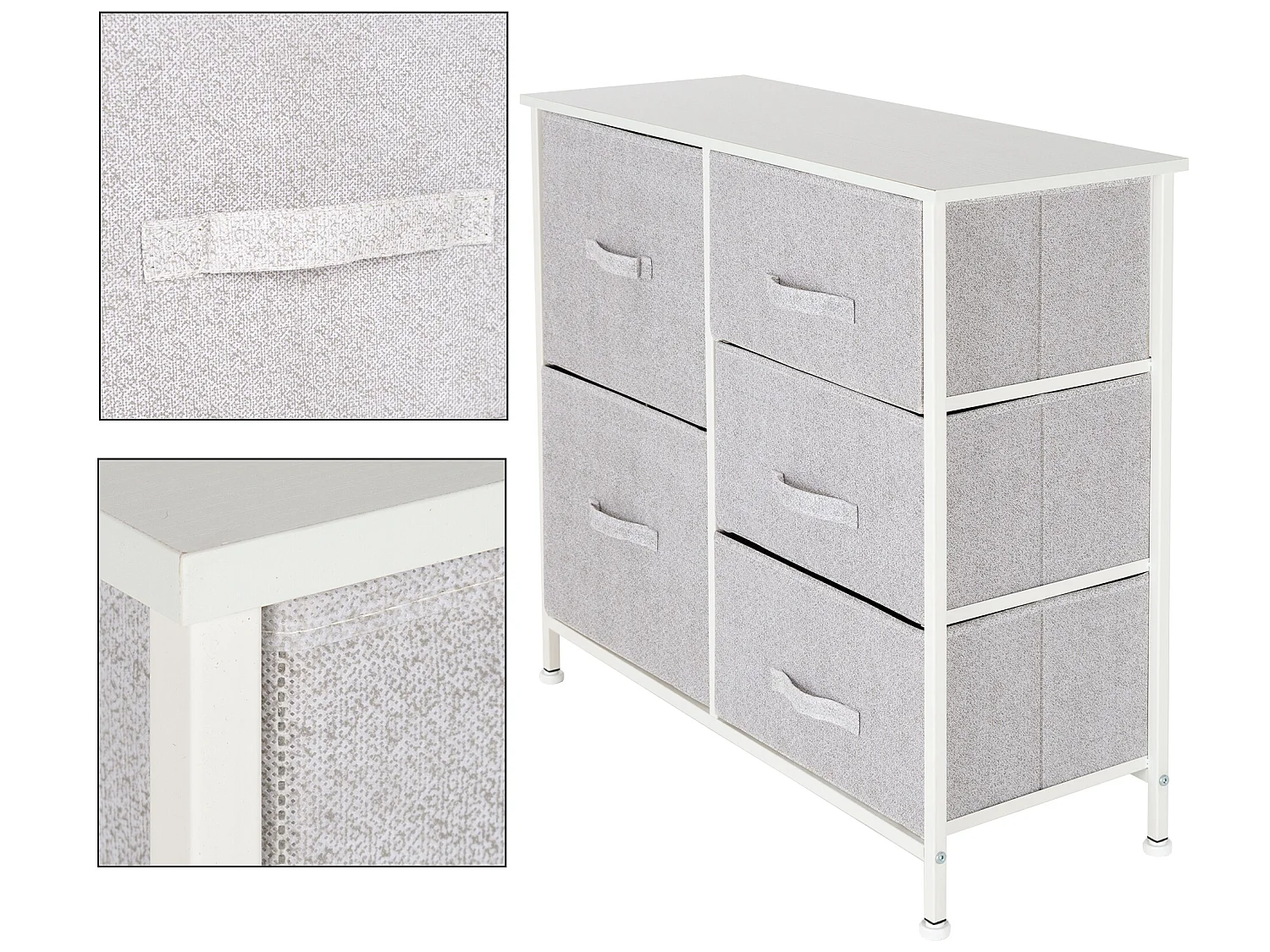 Commode de chambre avec 5 tiroirs tissu amovibles blanc 80x30x70 cm ML-DESIGN