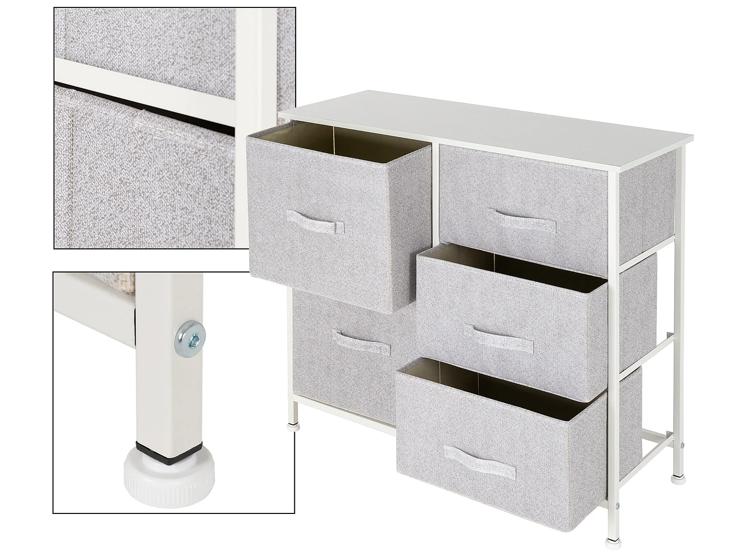 Commode de chambre avec 5 tiroirs tissu amovibles blanc 80x30x70 cm ML-DESIGN