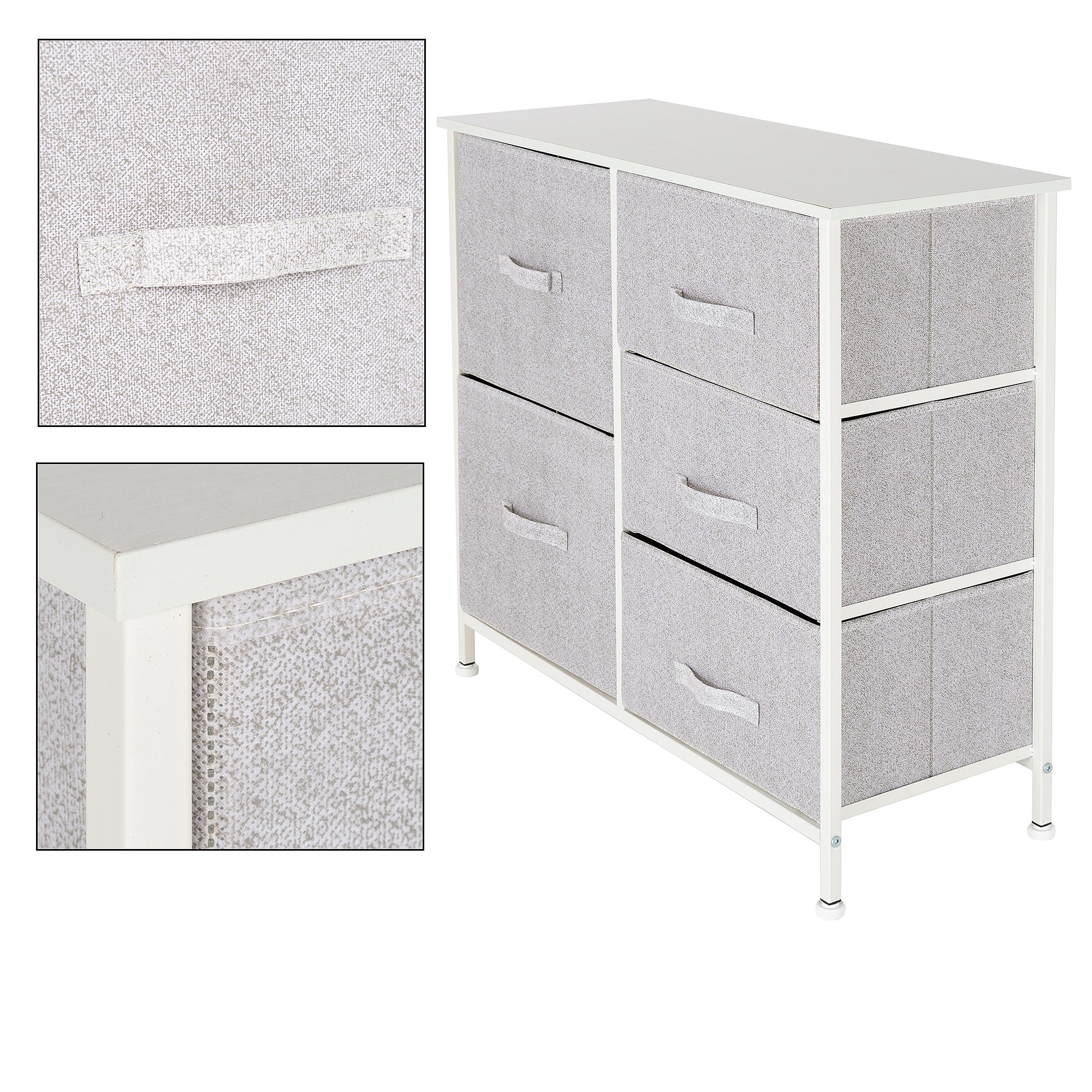 HOMCOM Cassettiera A 5 Cassetti In Tessuto, Struttura In Acciaio Nero E Ripiano In MDF. Dimensioni 98x29x63 Cm, Piedini Regolabili. Perfetta Per Camera Da Letto, Soggiorno O Ingresso. Cassetti Rimovibili E Pieghevoli Per Riporre Vestiti, Giochi O Documenti. Soluzione Salvaspazio Elegante.