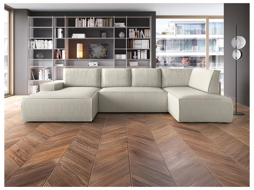 Große Wohnlandschaft - Ecke links - Mit Schlaffunktion - Cord - Beige - AMELIA
