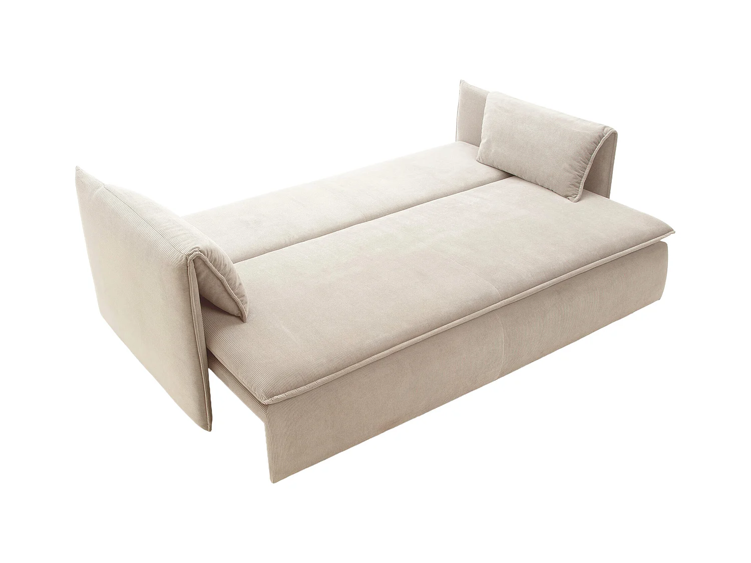 Uitklapbare driezitsbank van beige ribfluweel met fijne ribbels TEODORA van PASCAL MORABITO