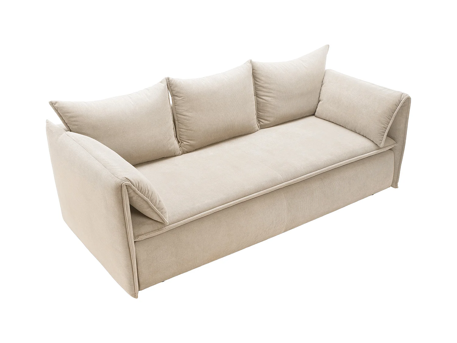 Uitklapbare driezitsbank van beige ribfluweel met fijne ribbels TEODORA van PASCAL MORABITO