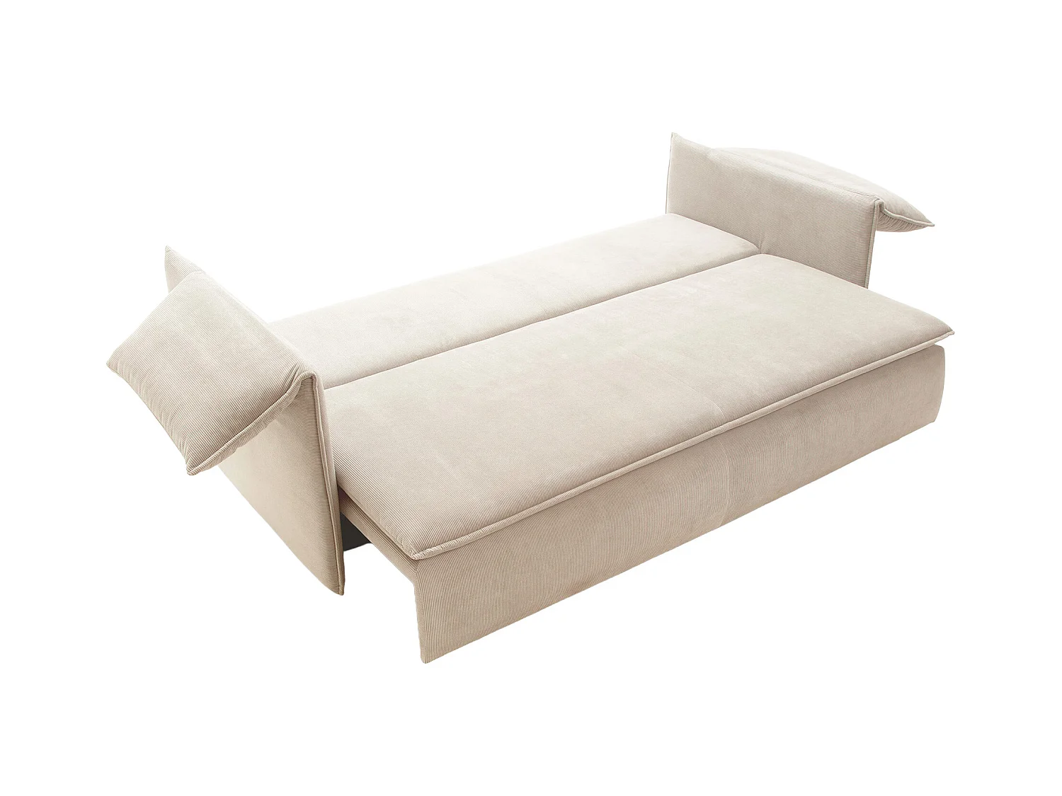 Uitklapbare driezitsbank van beige ribfluweel met fijne ribbels TEODORA van PASCAL MORABITO