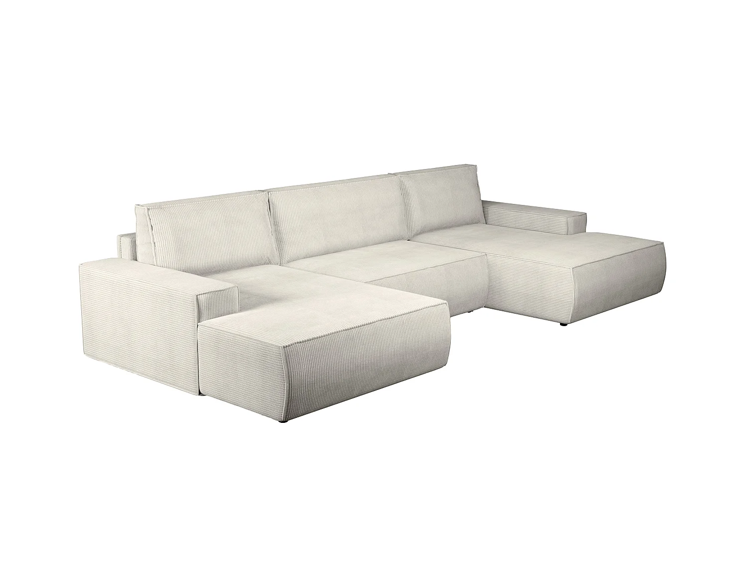 Grande sofá de canto panorâmico convertível em veludo canelado cor bege - AMELIA