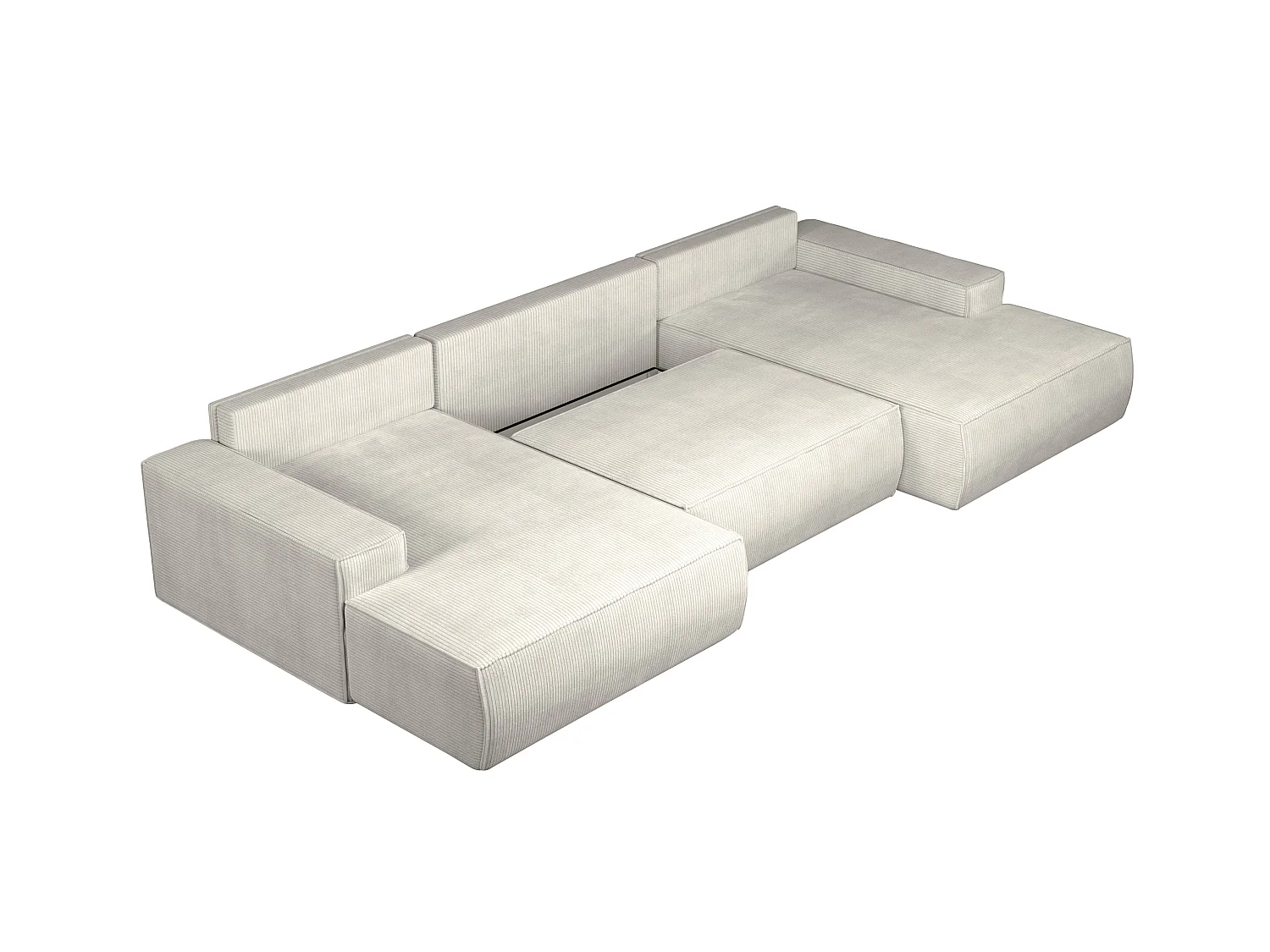Grande sofá de canto panorâmico convertível em veludo canelado cor bege - AMELIA