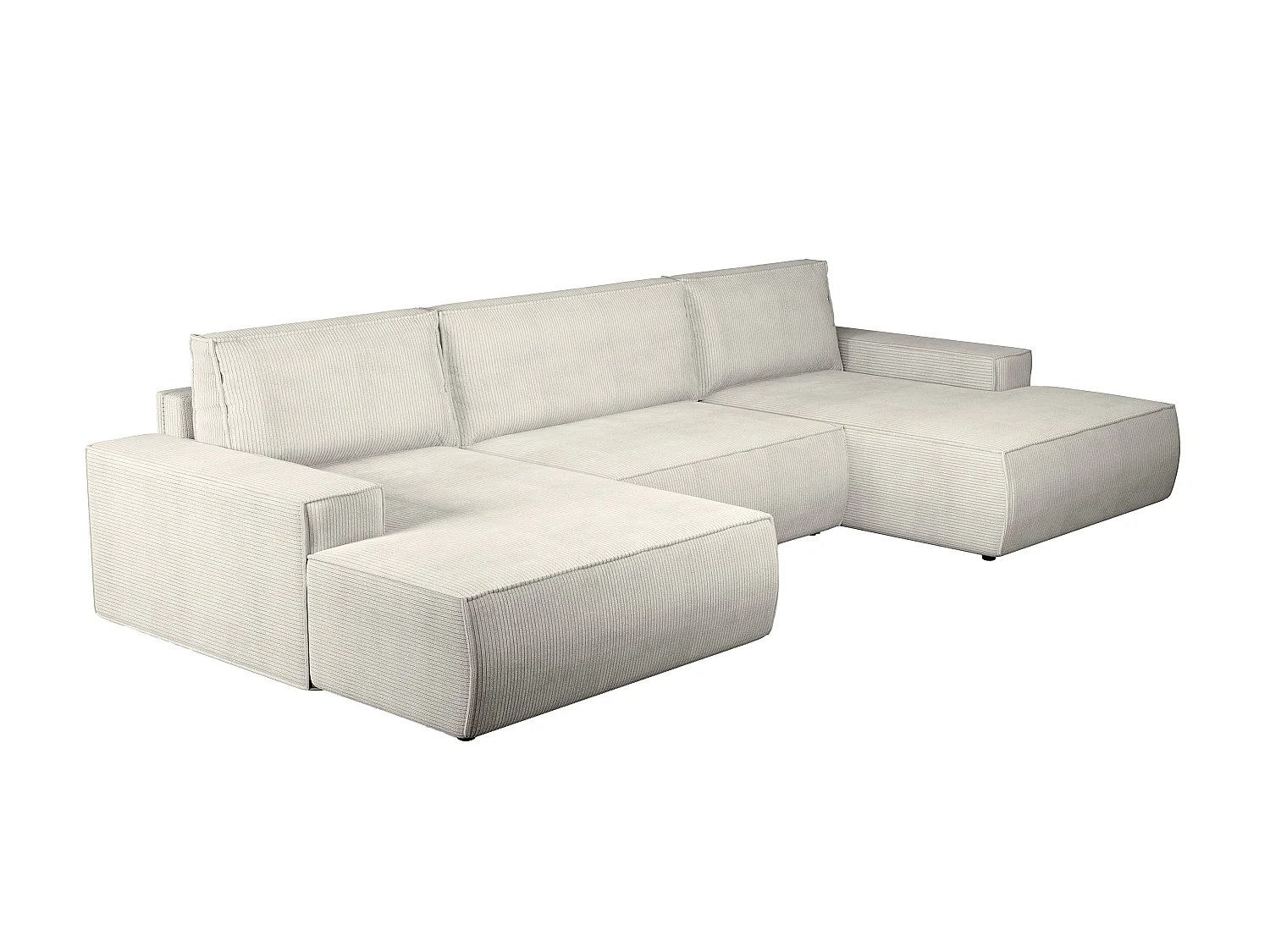 Stor panoramisk hjørnesofa i beige fløjl med sovefunktion AMELIA