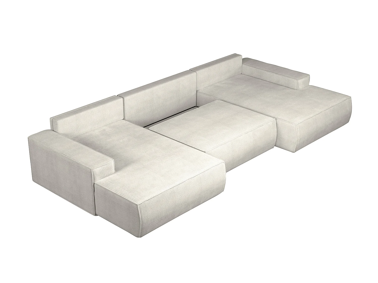 Stor panoramisk hjørnesofa i beige fløjl med sovefunktion AMELIA