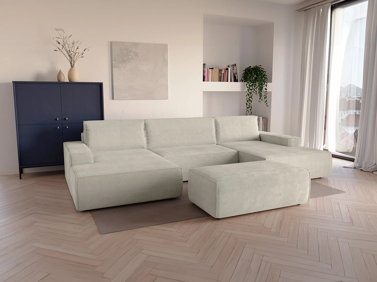 Fauteuil Droit En Velours Côtelé Beige Amelia - Dossier Déhoussable - Structure Bois - Confort Haut De Gamme - Fabriqué En Europe