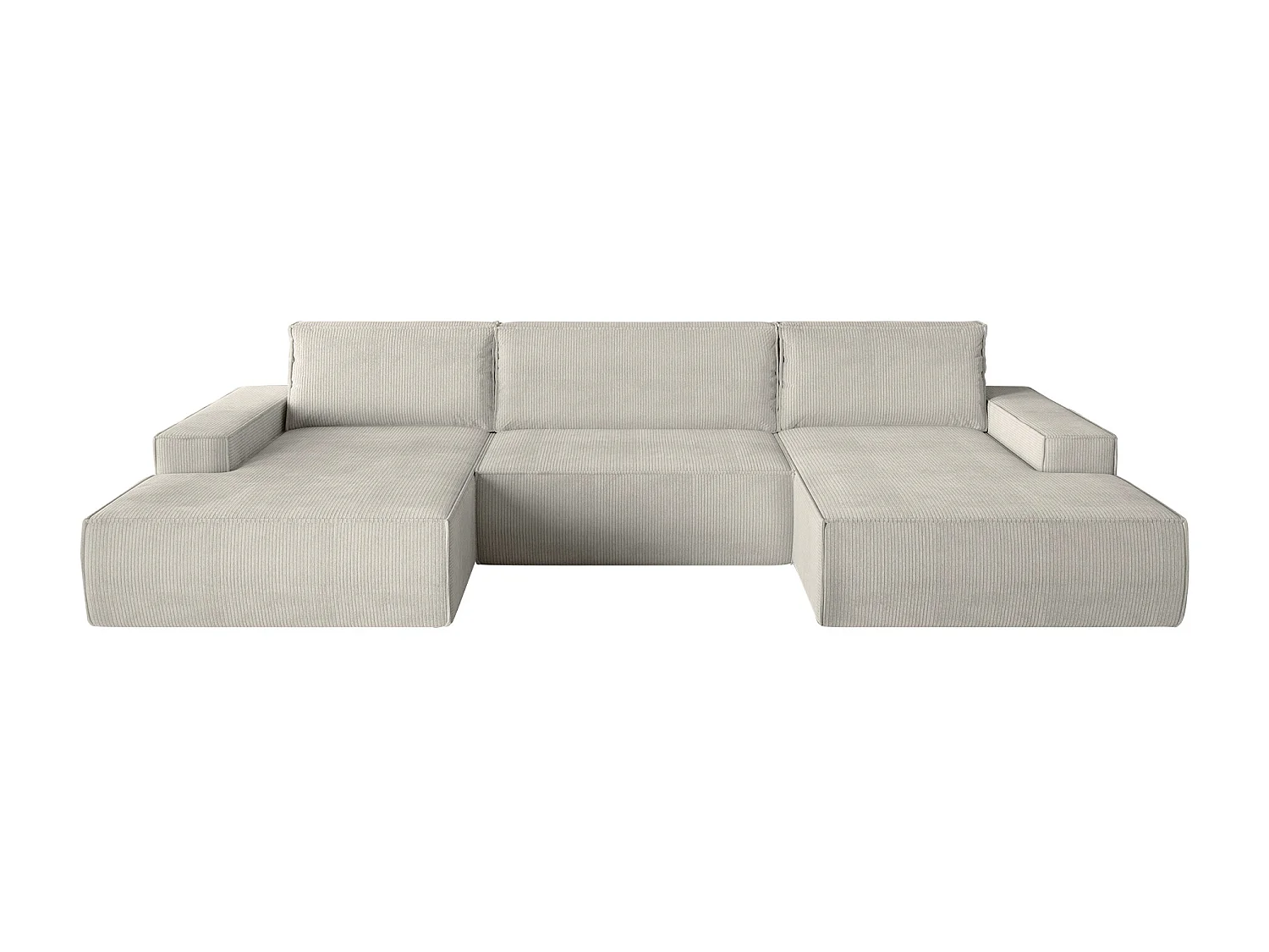 Stor panoramisk hjørnesofa i beige fløjl med sovefunktion AMELIA