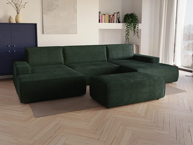 Divano letto angolare panoramico in Velluto a coste Verde AMELIA