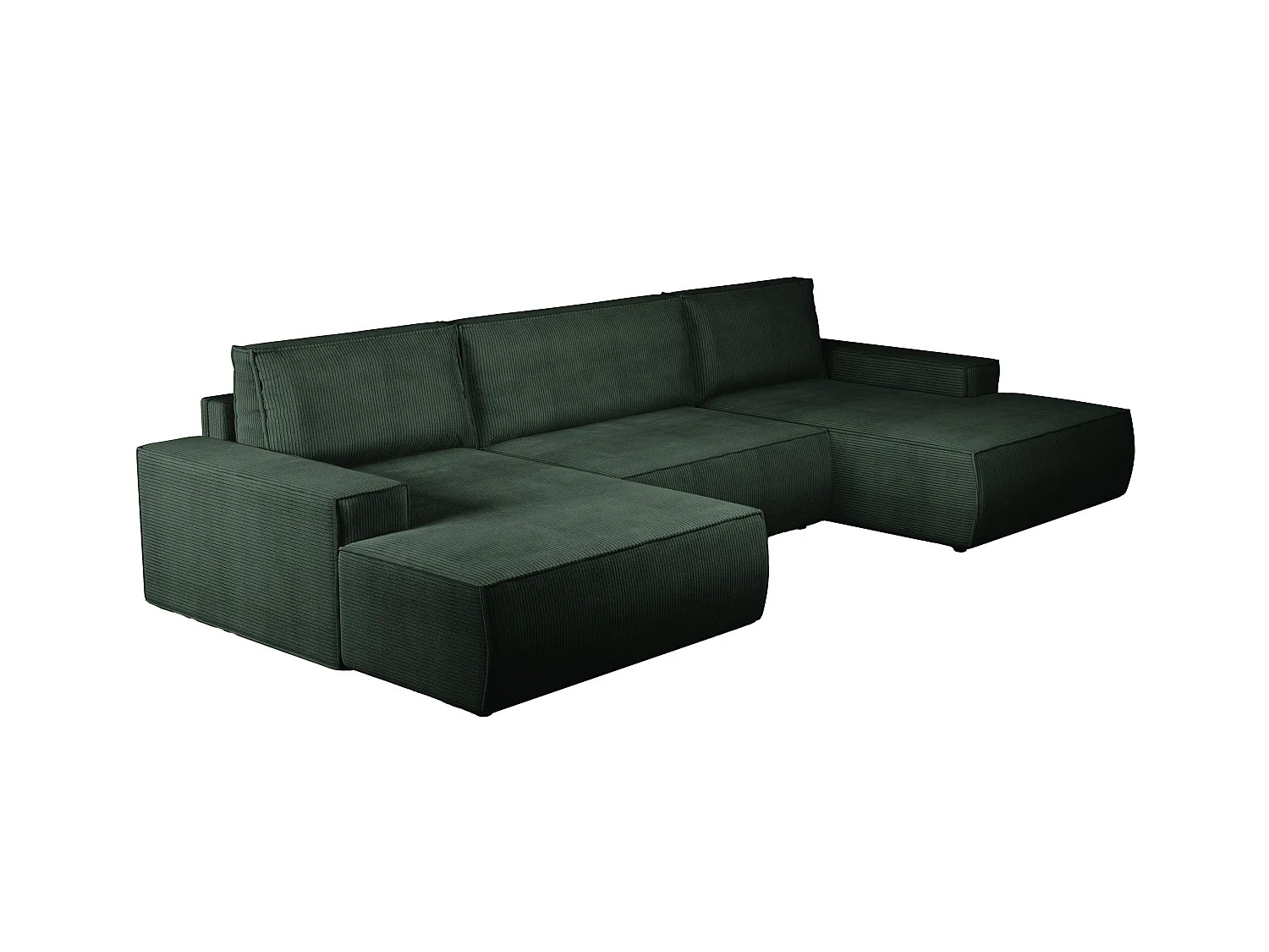 Duża kanapa narożna rozkładana panoramiczna z butelkowo zielonego sztruksu AMELIA