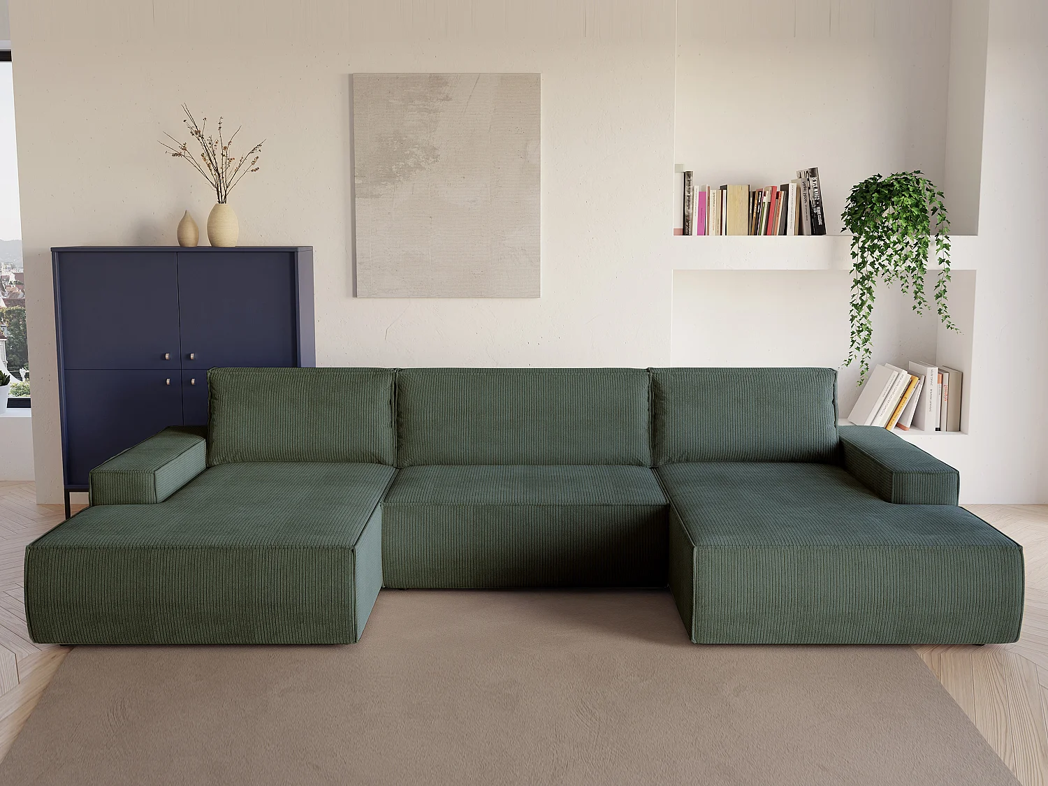 XXL hoekslaapbank van spargroen ribfluweel AMELIA
