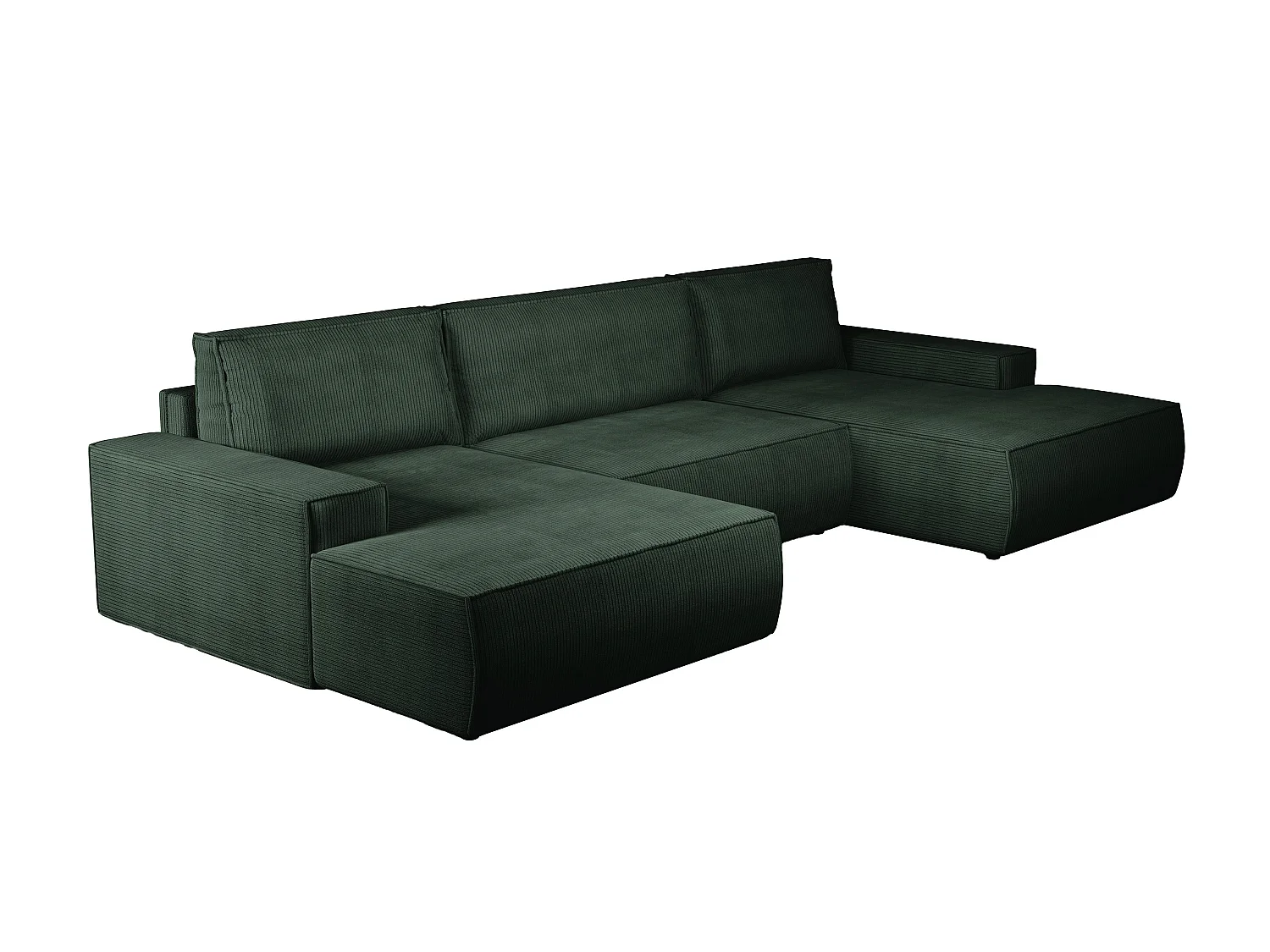 Grand canapé d'angle panoramique convertible en velours côtelé vert sapin AMELIA