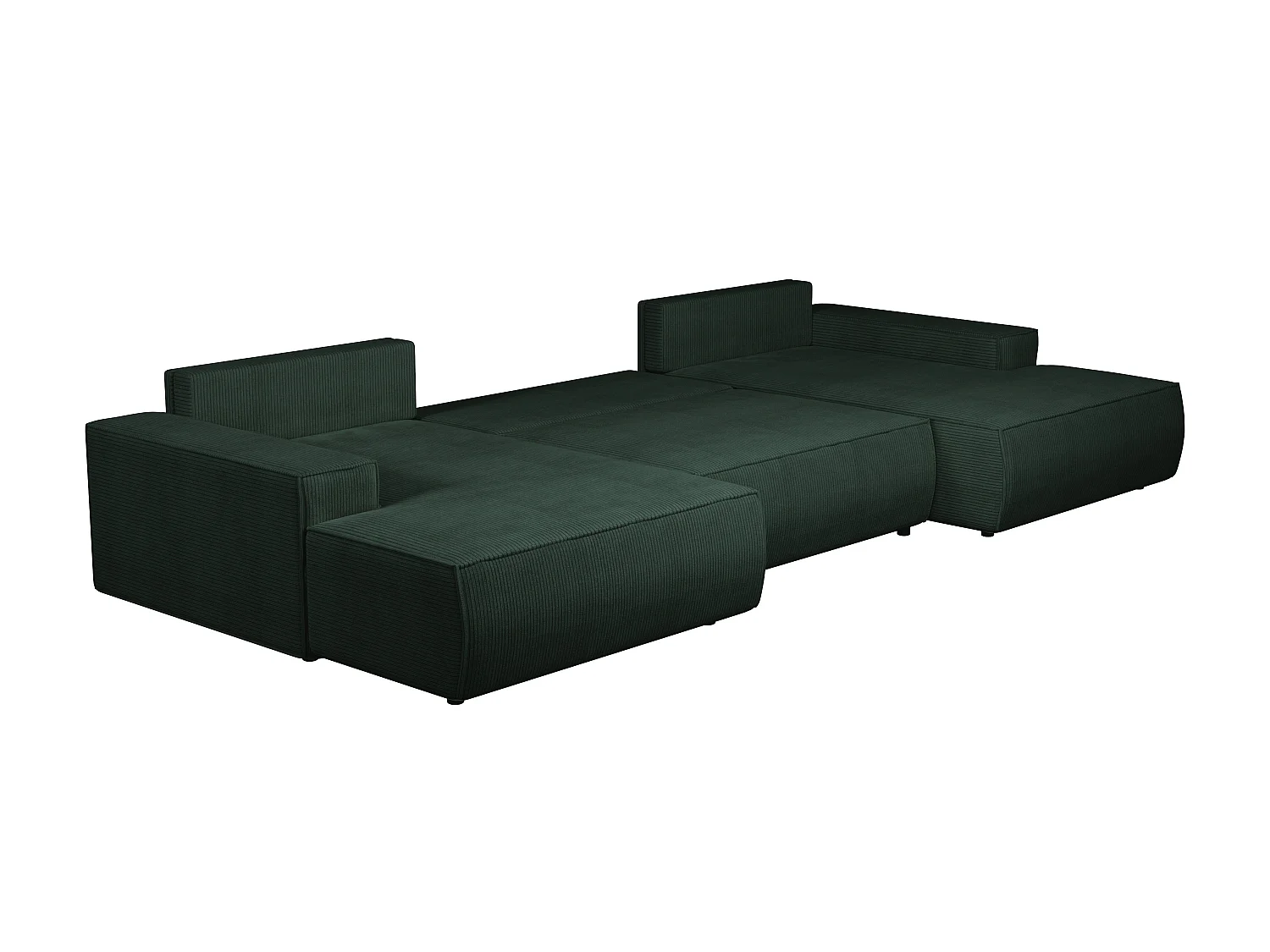 Grand canapé d'angle panoramique convertible en velours côtelé vert sapin AMELIA