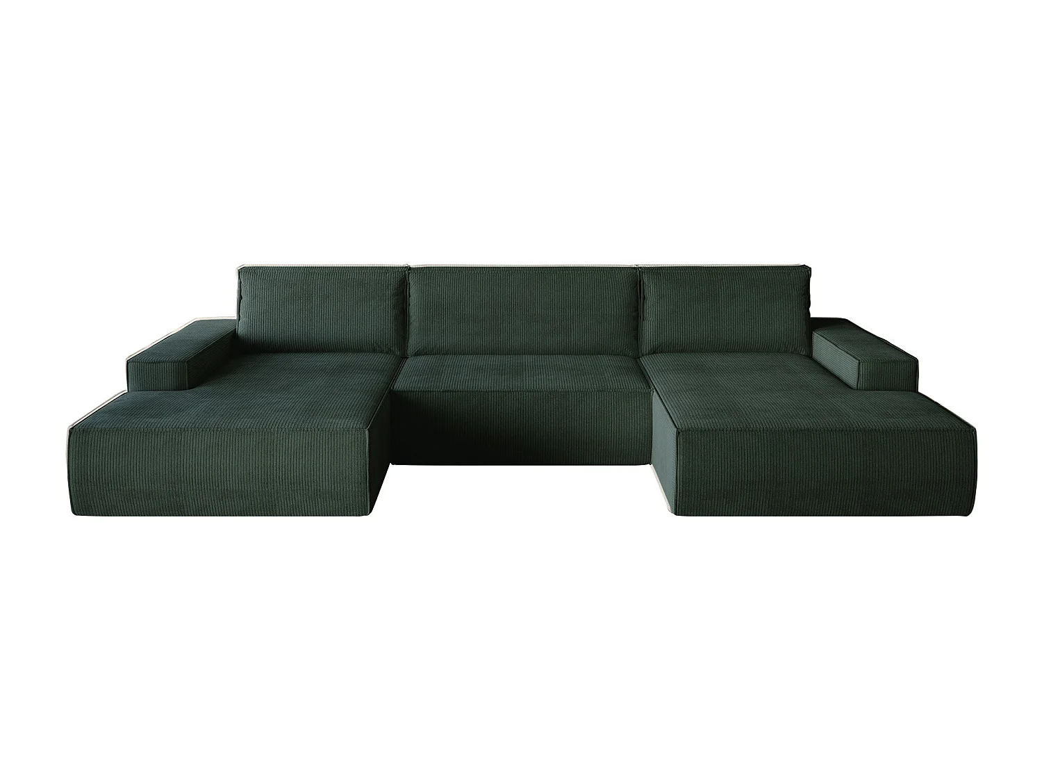 Grand canapé d'angle panoramique convertible en velours côtelé vert sapin AMELIA