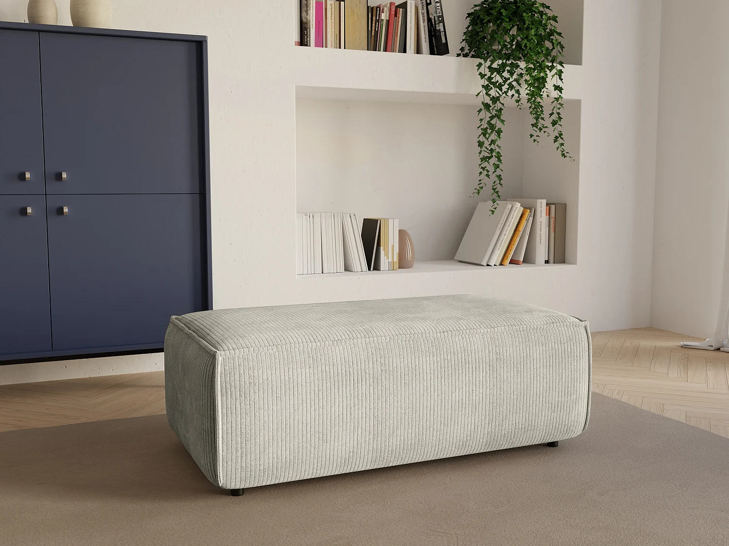 Pouf en velours côtelé beige AMELIA