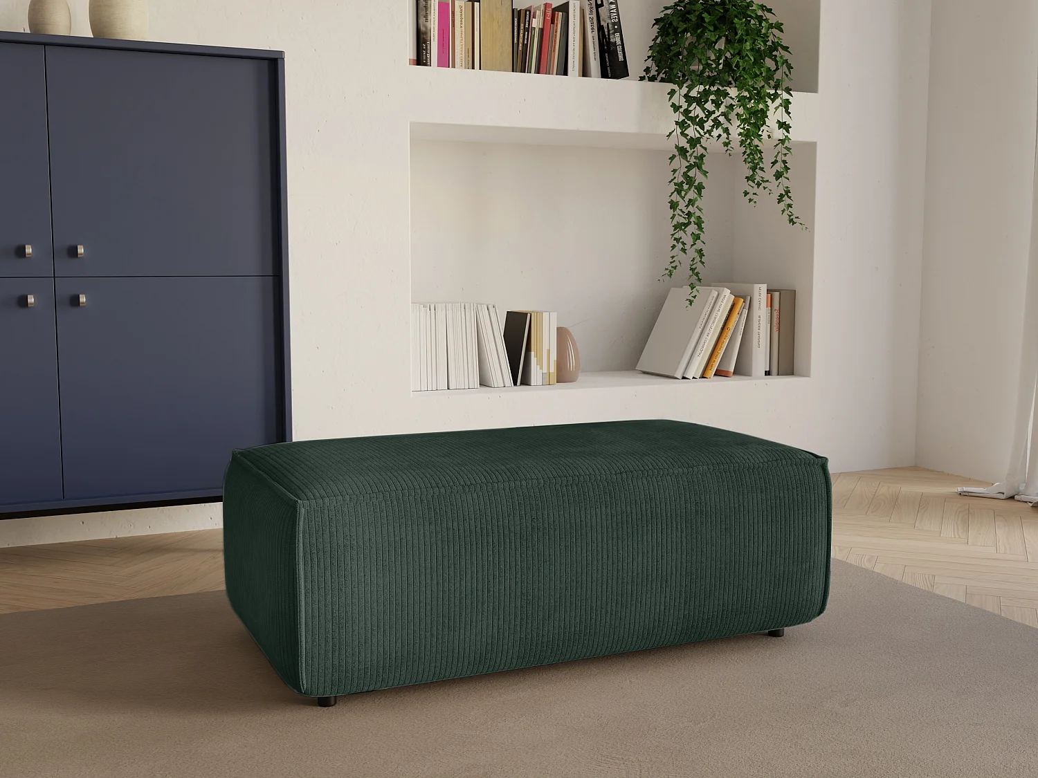 Pouf en velours côtelé vert sapin AMELIA