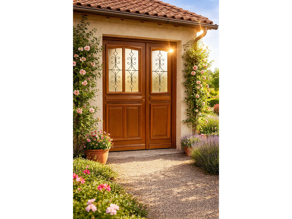 Porte D'entrée Bois Tiercée Vauban H215xl140 Cm Côte Tableau P. Gauche Gd Menuiseries