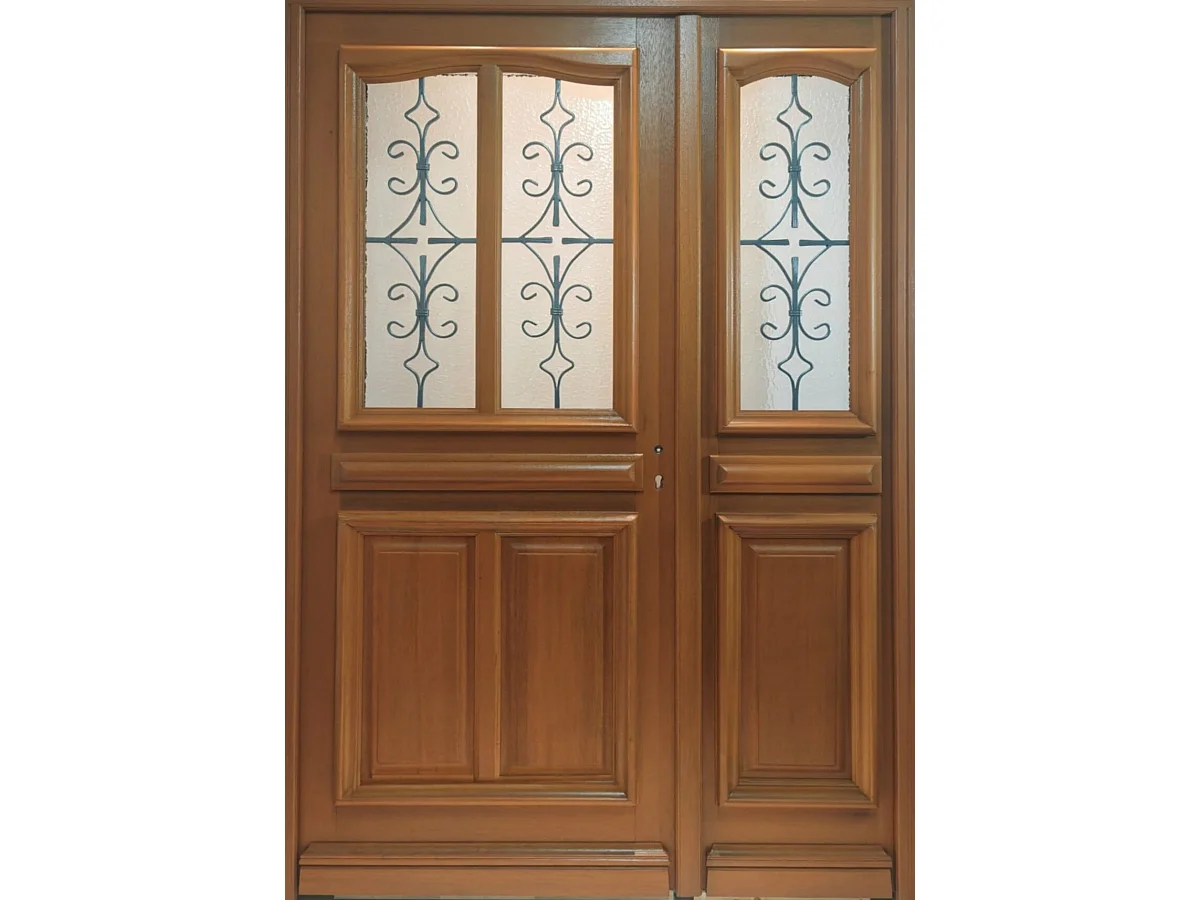 Porte D'entrée Bois Tiercée Vauban H215xl140 Cm Côte Tableau P. Gauche Gd Menuiseries