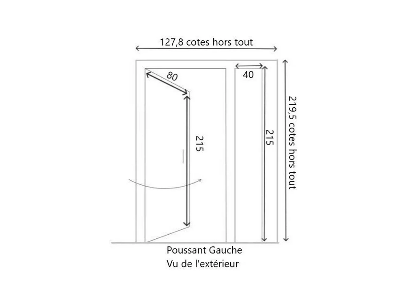 Porte d'entree Bois Tiercee  vitree Vauban H215 x L120 p, droit Cotes Tableau