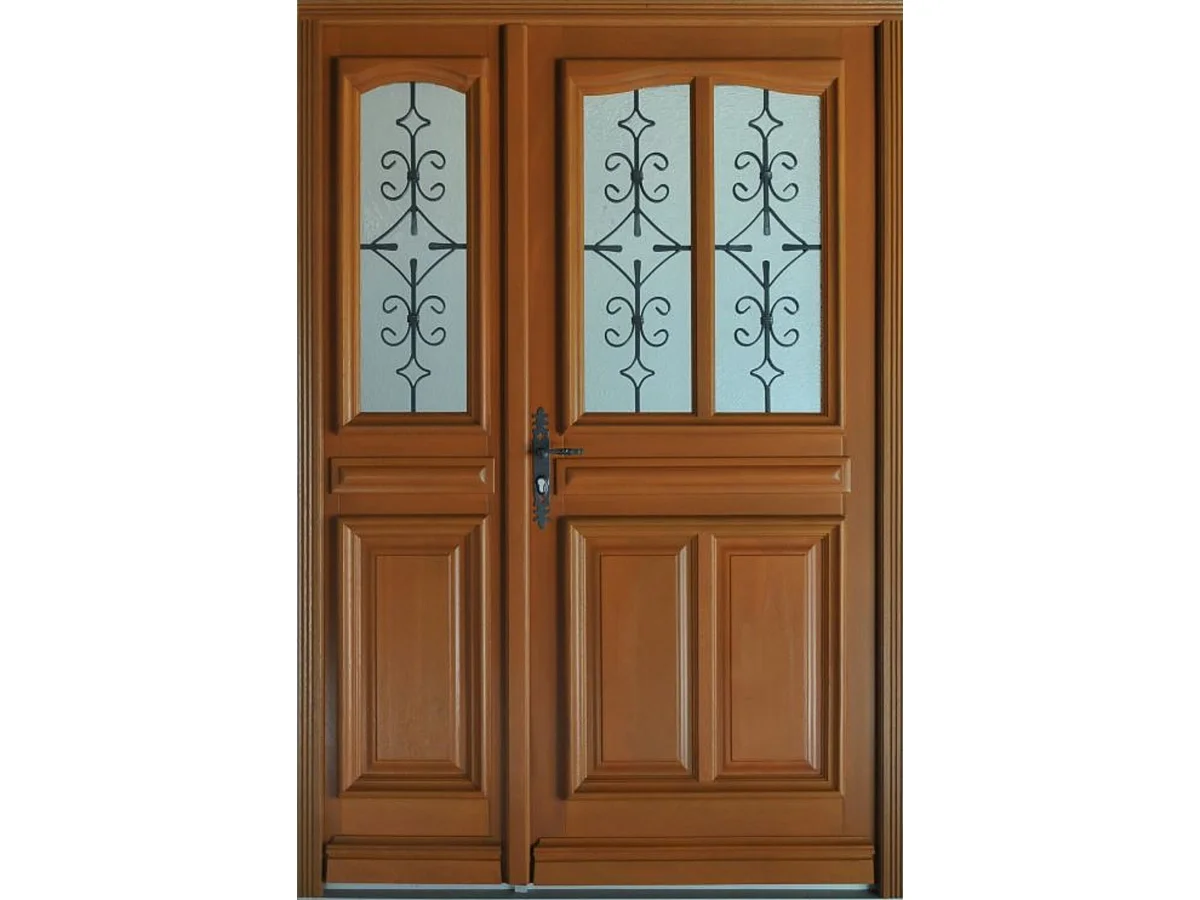 Porte D'entrée Bois Tiercée Vitrée Vauban H.215 X L.120 Côte Tableau P.droit Gd Menuiseries