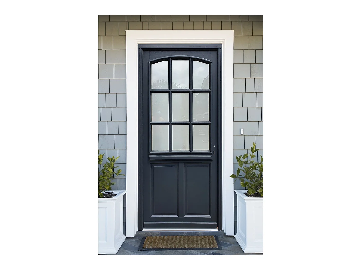 Porte D'Entrée Bois Vitrée, Alicia, Gris Ral7016, H,215Xl,90 P,Gauche Cote Tableau + Poignée Et Barillet ( Ref 010723No)