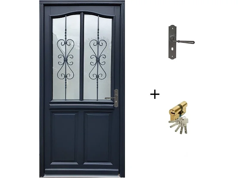 Porte d'entree Bois vitree, Sanna, H,215xl,90  p,gauche  Cote Tableau + Poignee Et Barillet (ref 010403FP)