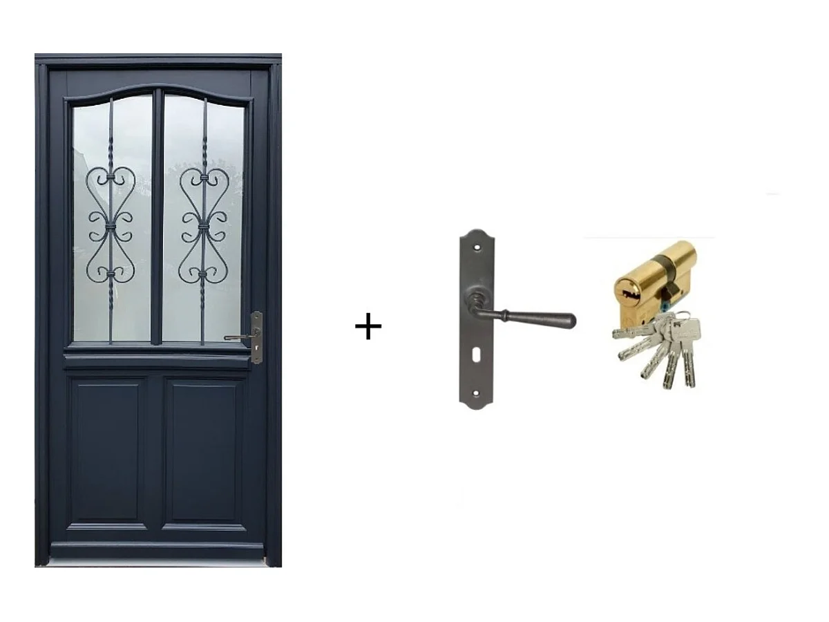 Porte d'entree Bois vitree, Sanna, H,215xl,90  p,gauche  Cote Tableau + Poignee Et Barillet (ref 010403FP)