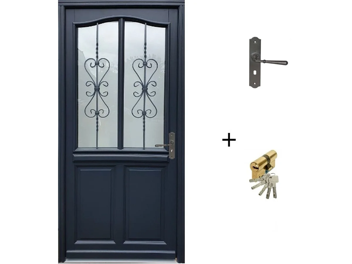 Porte d'entree Bois vitree, Sanna, H,215xl,90  p,gauche  Cote Tableau + Poignee Et Barillet (ref 010403FP)